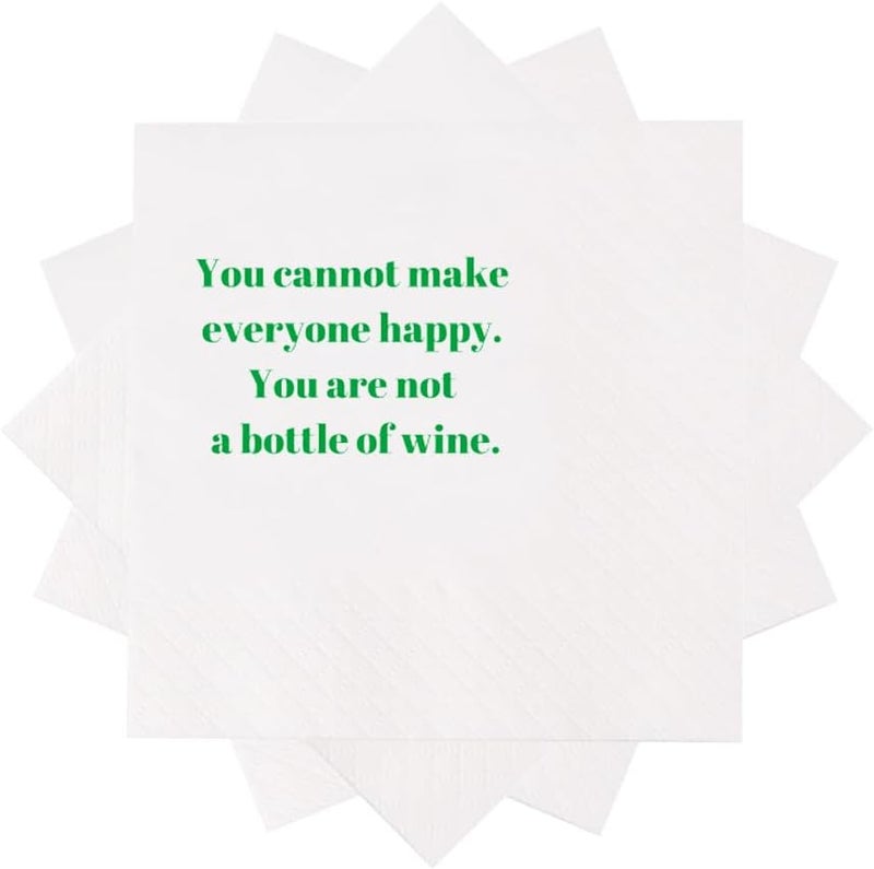 VOWFOO Funny Cocktail Napkins 100Pcs Funny Quotes Saying Disposable Paper Party Napkins 4.5 x 4.5 Two-ply (You Cannot Make Everyone Happy. You Are Not A Bottle Of Wine Napkins) - Image 2